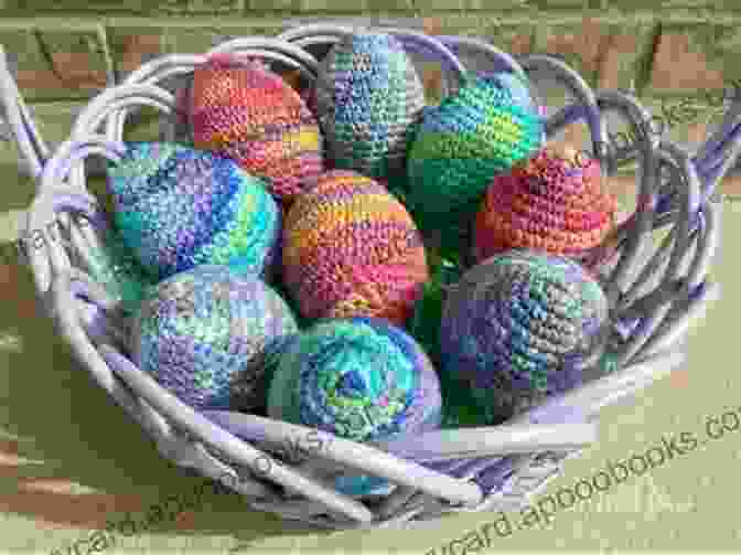 A Basket Filled With Colorful Crochet Easter Eggs. A Dozen Easter Eggs: Crochet Pattern