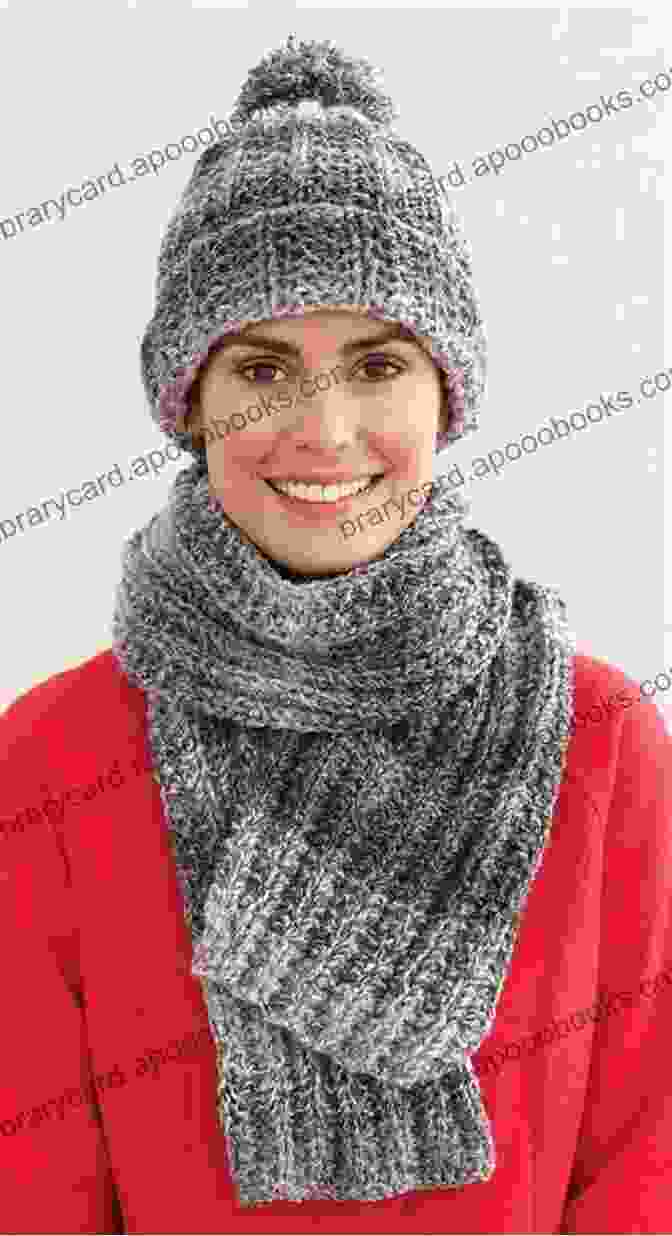 A Knitted Hat, Scarf, And Mittens Set, With Colorful Stripes And Playful Pom Poms. Knitting Art With 100 Unique Knitting Photos