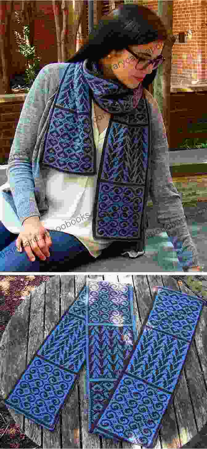 Image Of A Woman Wearing A Knit Scarf Made From Several Sampler Squares, Each In A Different Vibrant Color. 20 Knit Sampler Squares 4 Easy Projects (Tiger Road Crafts)